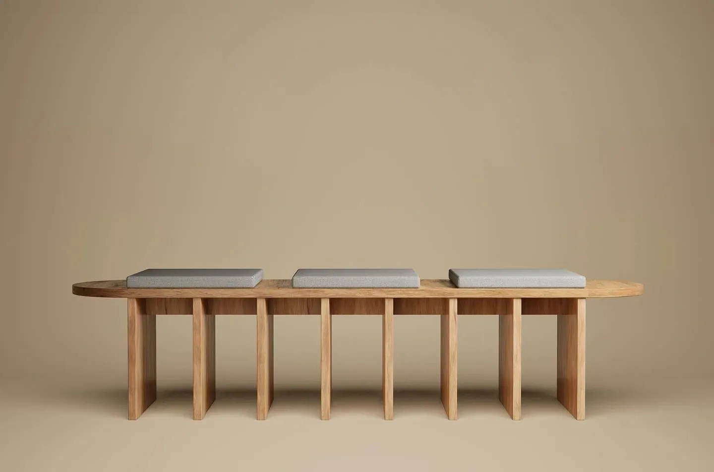 Onix Bench, oak bench with three grey cushions